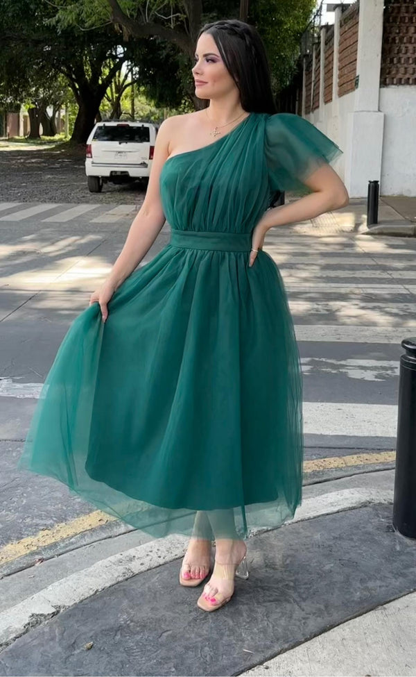 Vestido al Hombro Verde