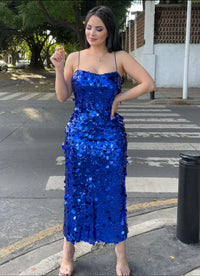 Vestido Lentejuela Azul Tirantes