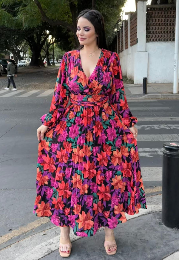 Vestido Floral Manga Larga