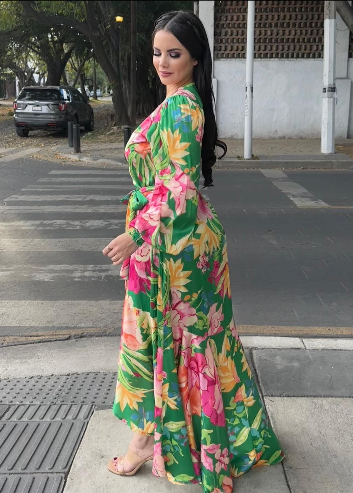 Vestido Tropical Manga Larga