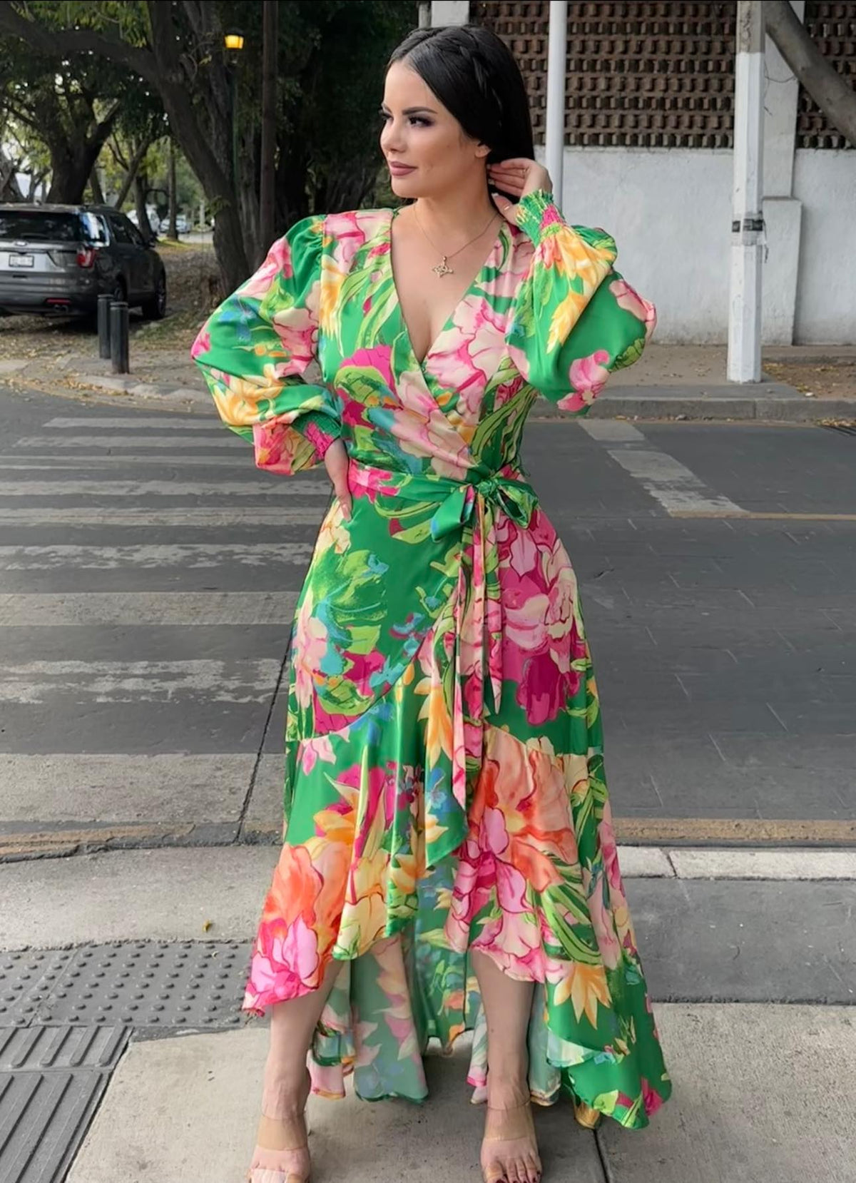 Vestido Tropical Manga Larga