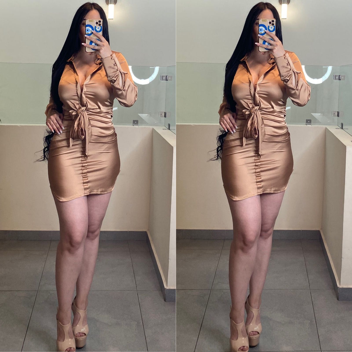 Vestido Corto Satin Nude