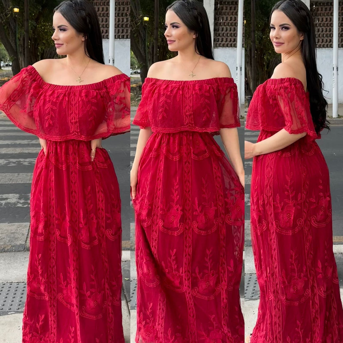 Vestido Bordado Rojo