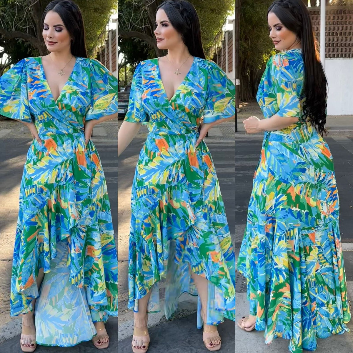 Vestido Envolvente Tropical Azul