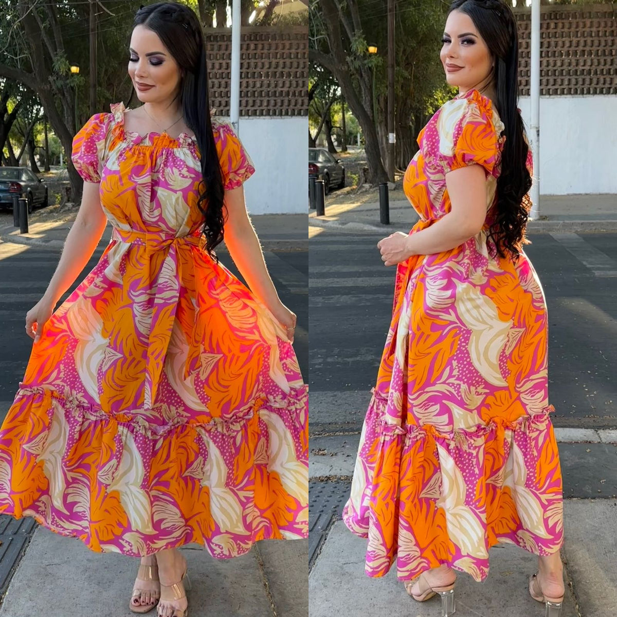 Vestido Hojas Naranja